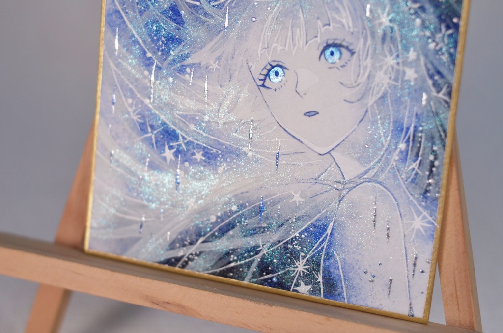 オリジナル 手描きイラスト 女の子 「星雨の瞬き」 1/4色紙サイズ 透明水彩 原画