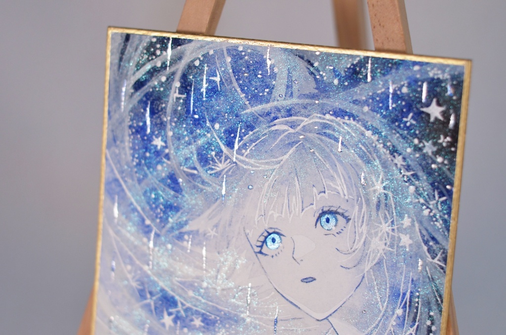 オリジナル 手描きイラスト 女の子 「星雨の瞬き」 1/4色紙サイズ 透明水彩 原画