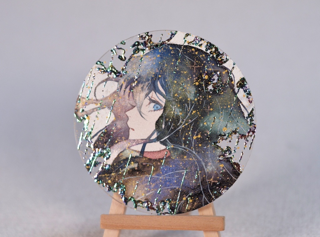 手描きイラスト 「きらめきの雨が降る」 オリジナル 女の子 アクリル板 円型サイズ 原画 透明水彩