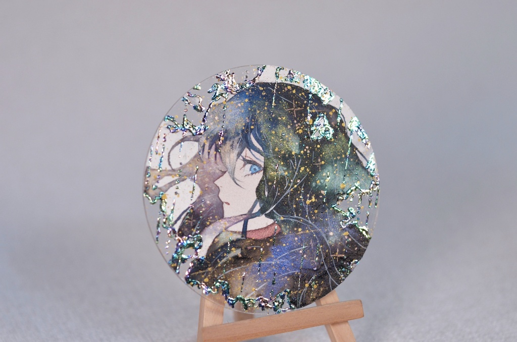 手描きイラスト 「きらめきの雨が降る」 オリジナル 女の子 アクリル板 円型サイズ 原画 透明水彩