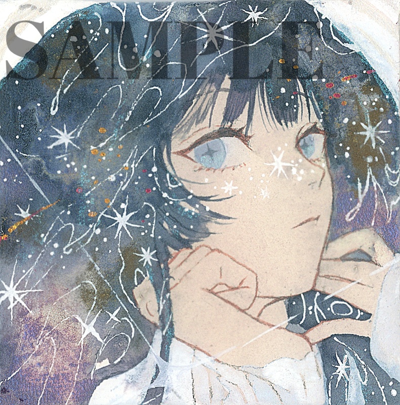 手描きイラスト 「あの星に見惚れて」 オリジナル 女の子 正方形サイズ 透明水彩 原画