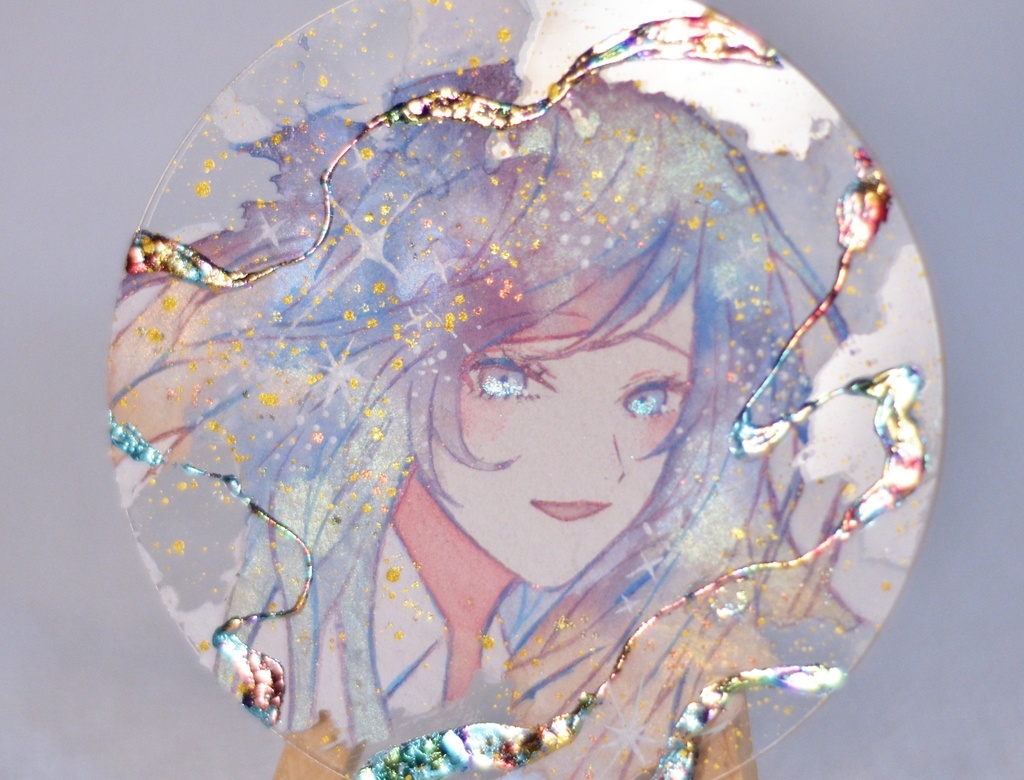手描きイラスト 「空に微笑んで」 オリジナル 女の子 アクリル板 円型サイズ 原画 透明水彩