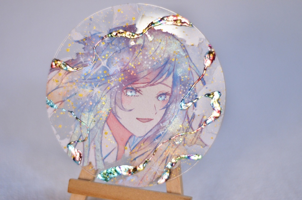手描きイラスト 「空に微笑んで」 オリジナル 女の子 アクリル板 円型サイズ 原画 透明水彩