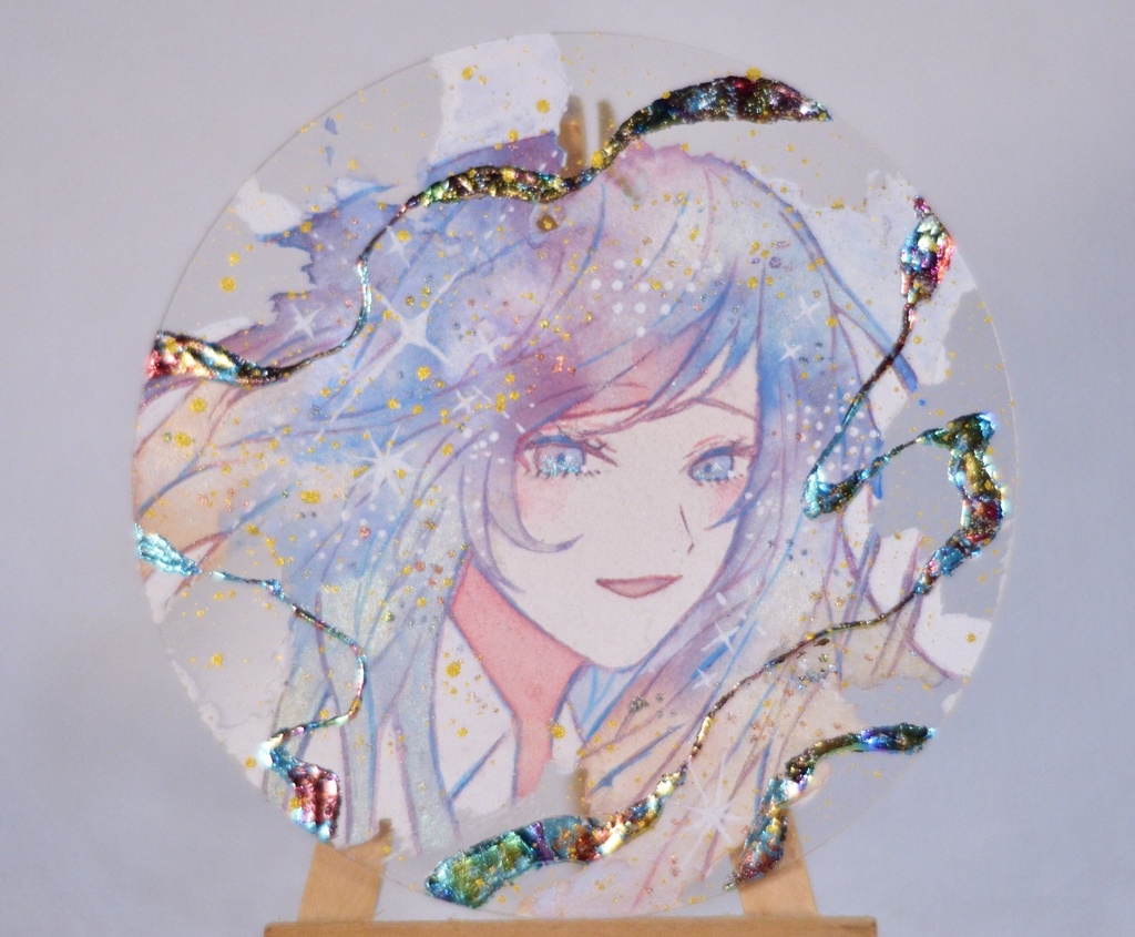 手描きイラスト 「空に微笑んで」 オリジナル 女の子 アクリル板 円型サイズ 原画 透明水彩