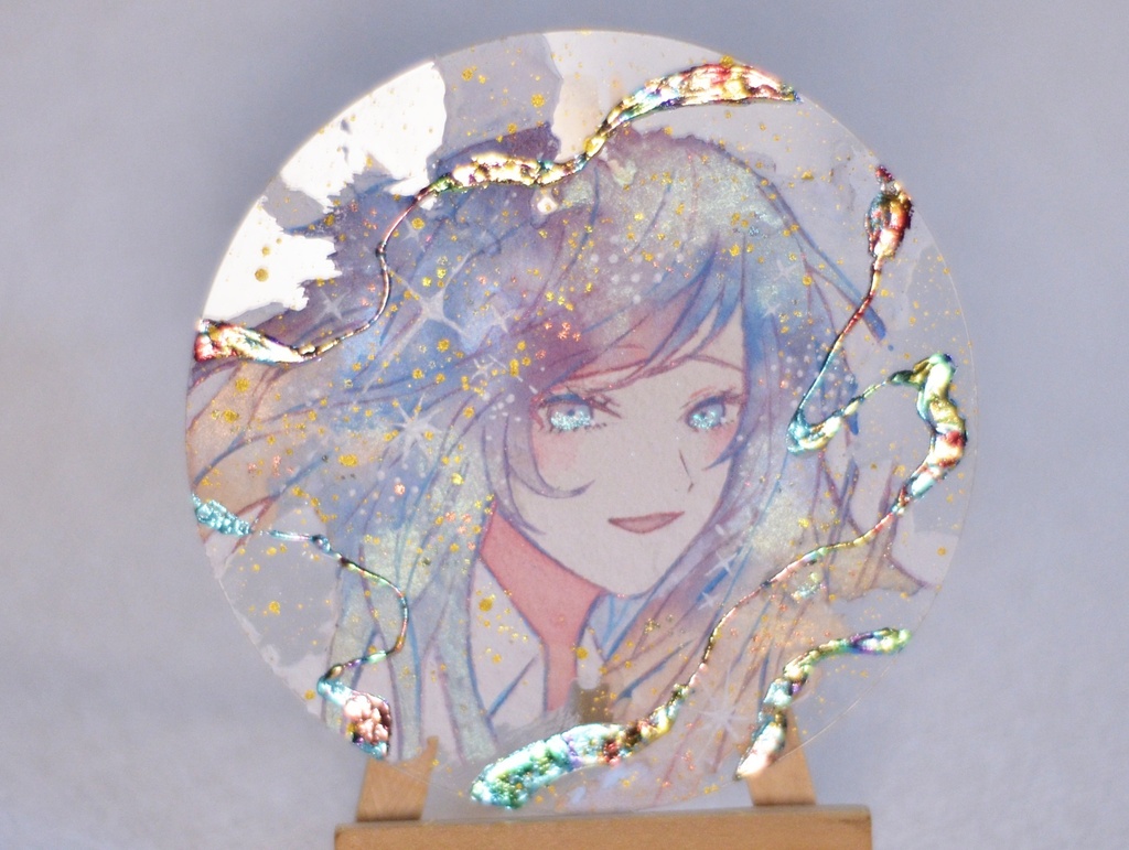 手描きイラスト　「空に微笑んで」　オリジナル　女の子　アクリル板　円型サイズ　原画　透明水彩