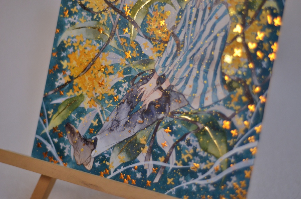 手描きイラスト 「想い出の匂い」 オリジナル 男の子 青年 正方形サイズ 透明水彩 原画