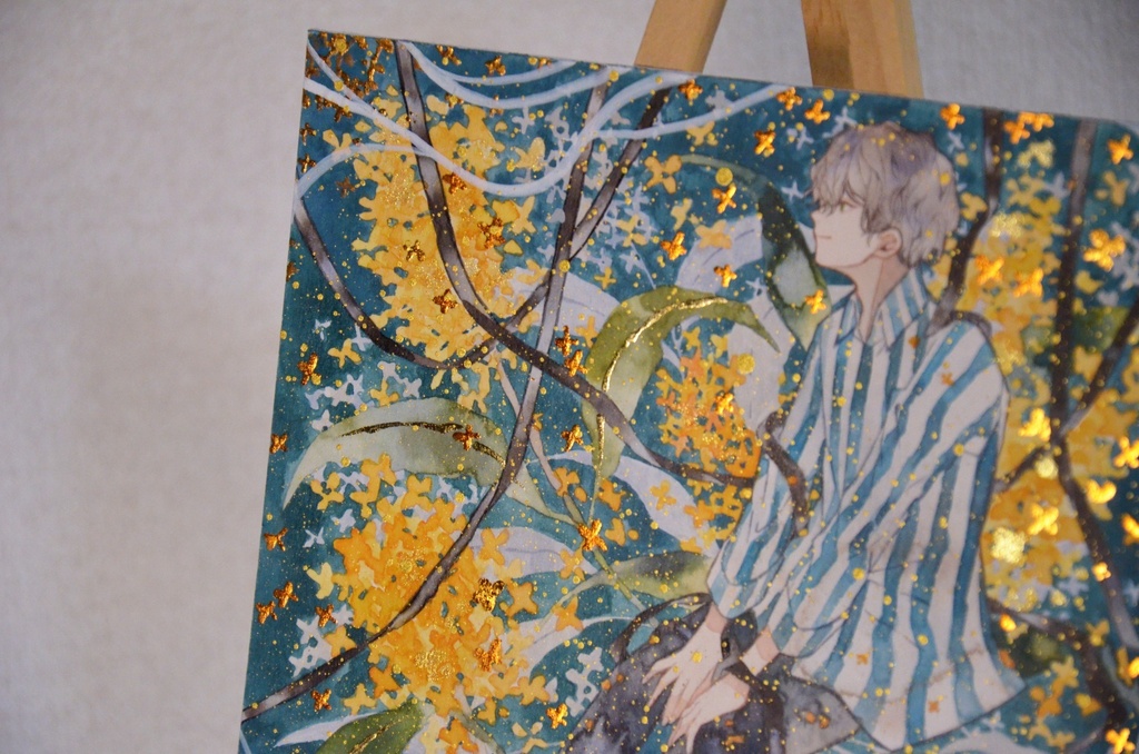 手描きイラスト 「想い出の匂い」 オリジナル 男の子 青年 正方形サイズ 透明水彩 原画
