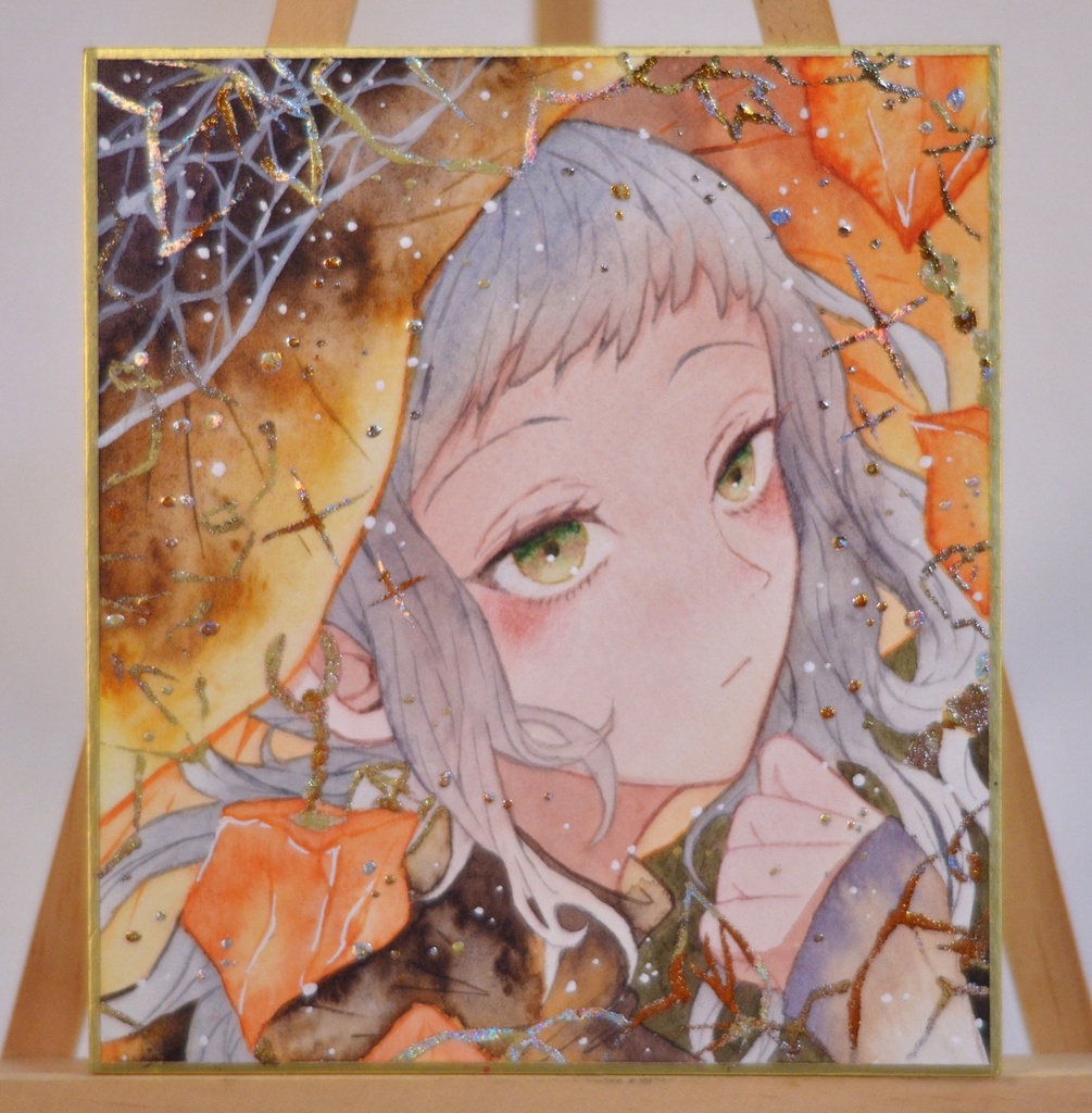 オリジナル 手描きイラスト 女の子 「鬼灯の魔女」 1/4色紙サイズ 透明水彩 原画