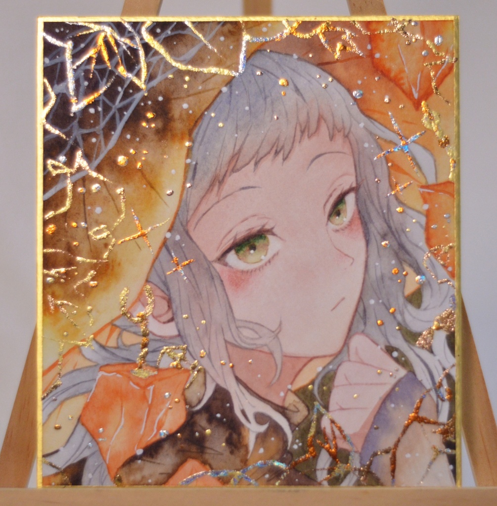 オリジナル　手描きイラスト　女の子　「鬼灯の魔女」 1/4色紙サイズ　透明水彩　原画