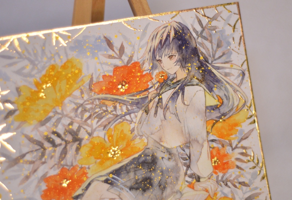 手描きイラスト 「小さなときめき」 オリジナル 女の子 正方形サイズ イラストボード 透明水彩 原画