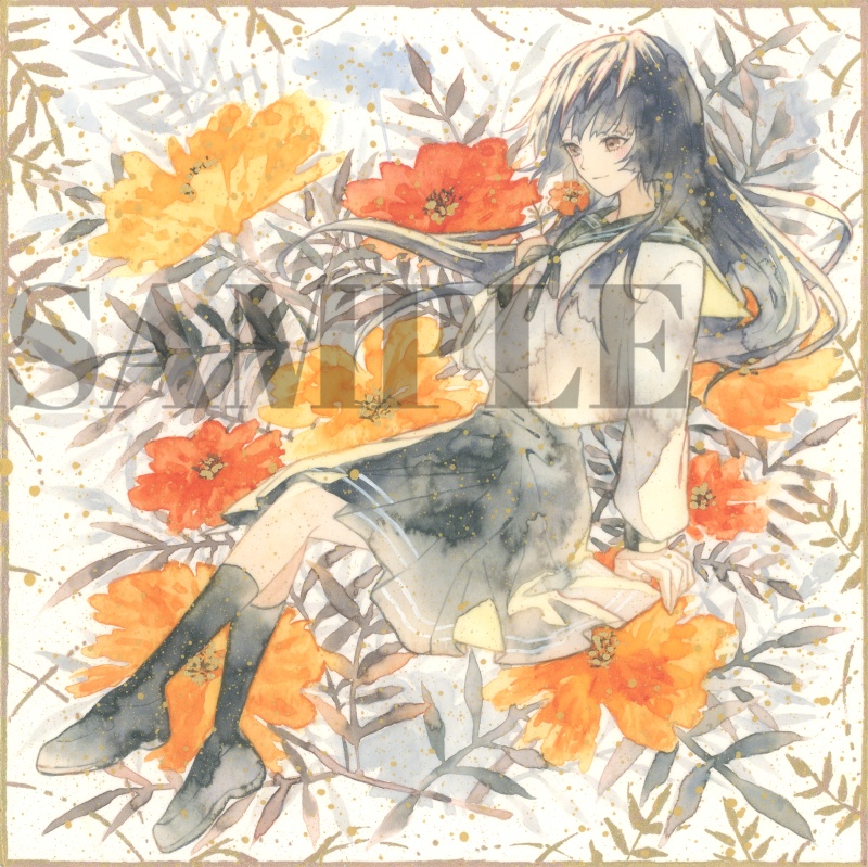 手描きイラスト 「小さなときめき」 オリジナル 女の子 正方形サイズ イラストボード 透明水彩 原画