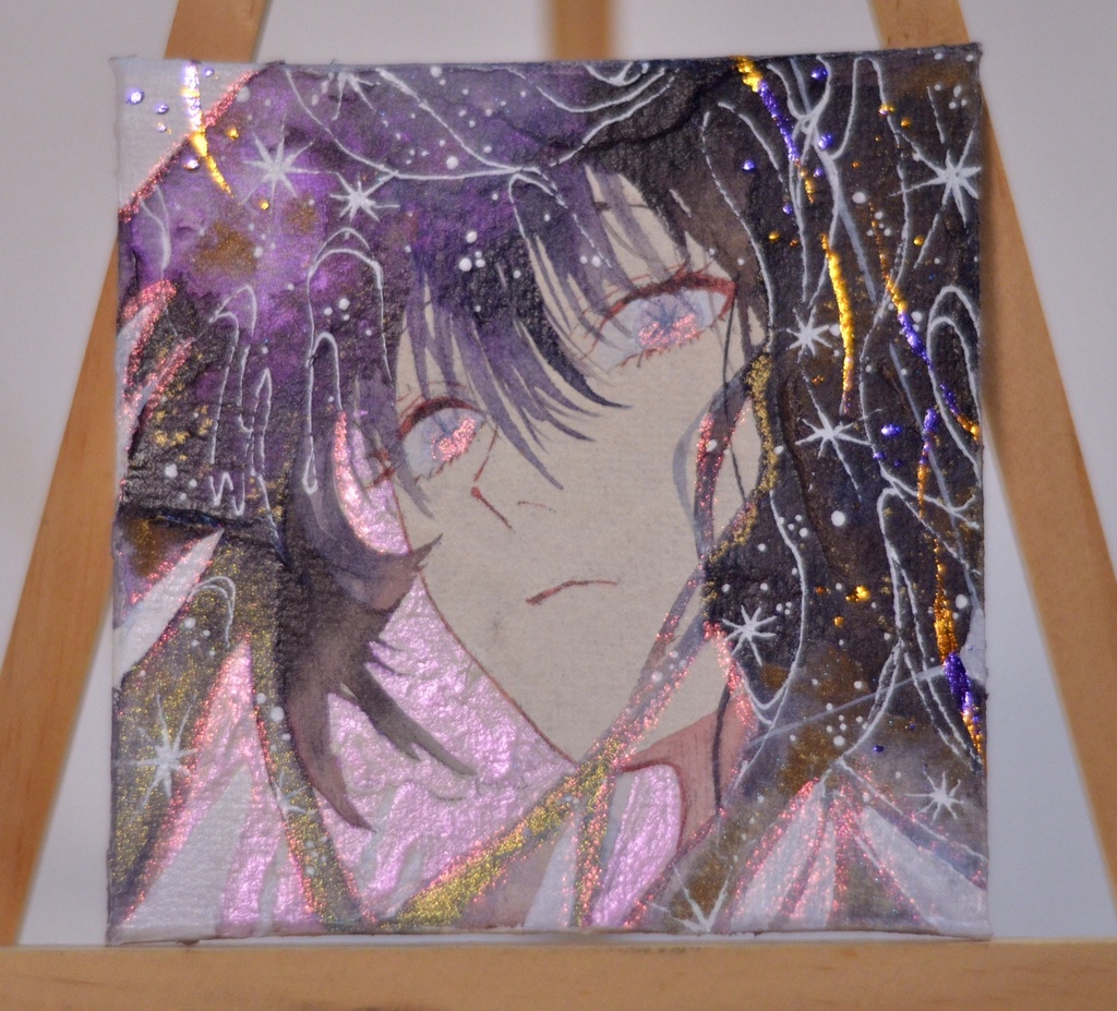 手描きイラスト　「空を纏う」　オリジナル　女の子　正方形サイズ　透明水彩　原画