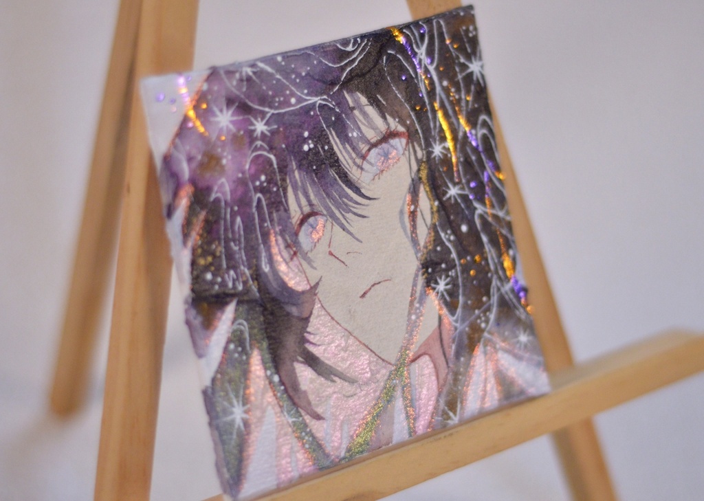 手描きイラスト 「空を纏う」 オリジナル 女の子 正方形サイズ 透明水彩 原画