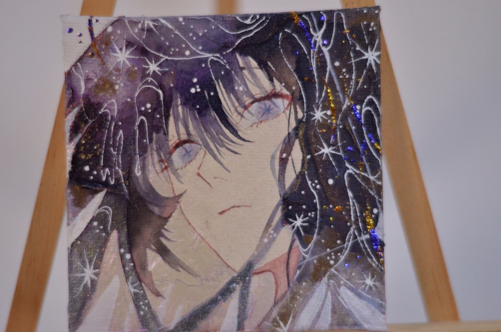手描きイラスト 「空を纏う」 オリジナル 女の子 正方形サイズ 透明水彩 原画