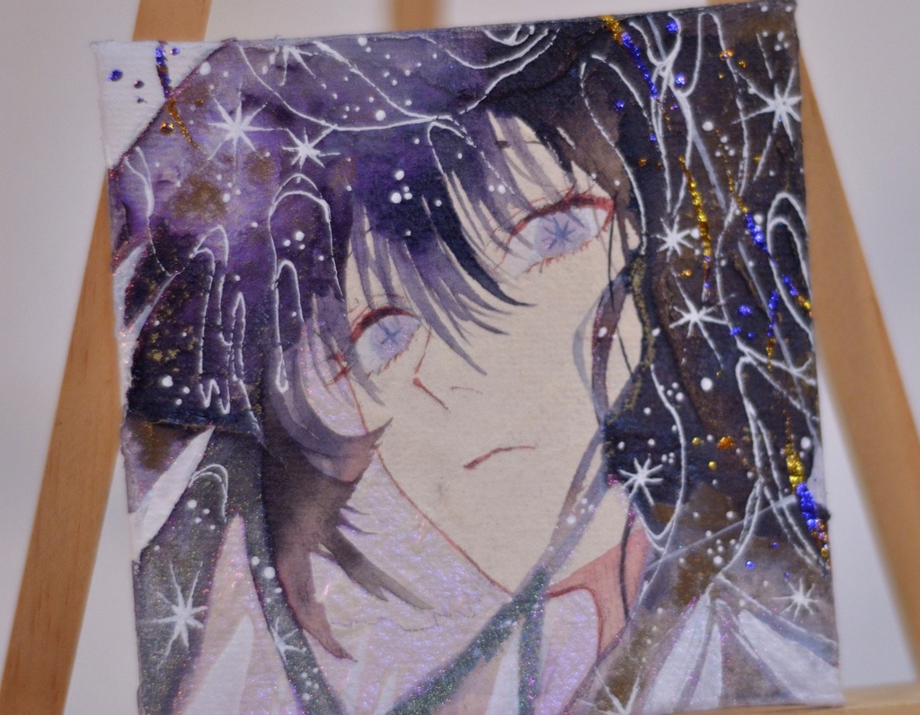 手描きイラスト 「空を纏う」 オリジナル 女の子 正方形サイズ 透明水彩 原画