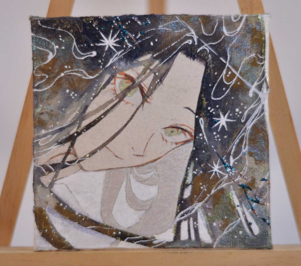 手描きイラスト 「光の居場所」 オリジナル 女の子 正方形サイズ 透明水彩 原画