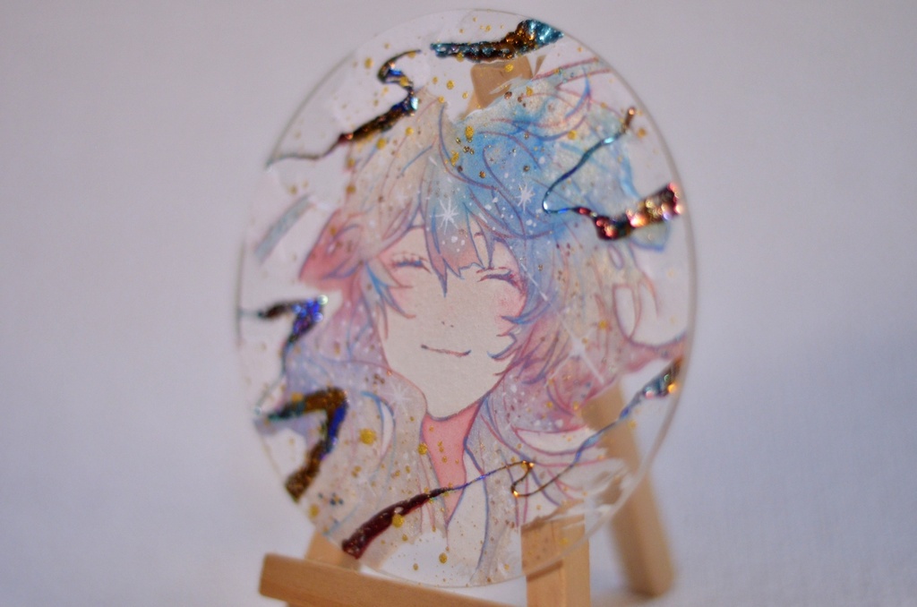 手描きイラスト 「空に微笑んで」 オリジナル 女の子 アクリル板 円型サイズ 原画 透明水彩