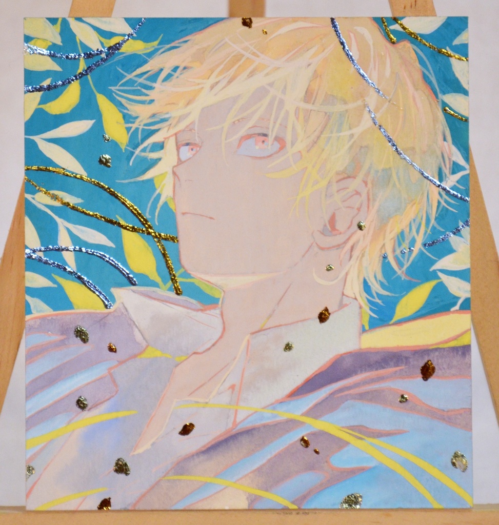 手描きイラスト 「光の名残」 オリジナル 男の子 青年 イラストボード ポスターカラー 原画