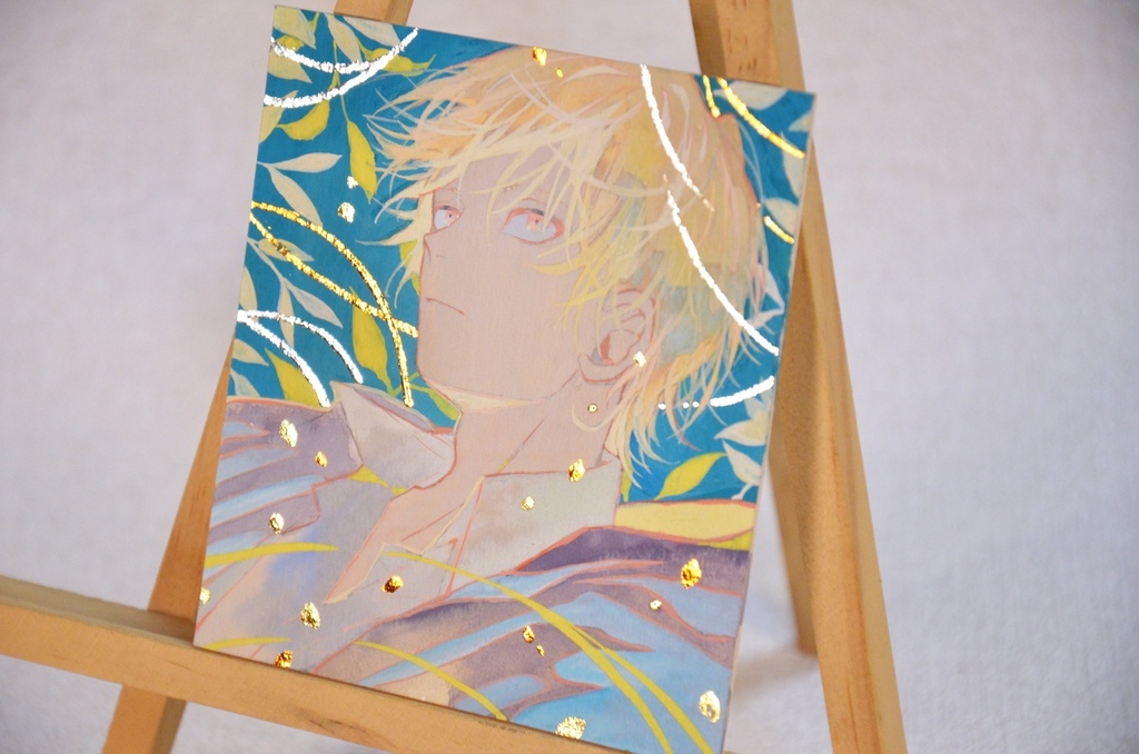 手描きイラスト 「光の名残」 オリジナル 男の子 青年 イラストボード ポスターカラー 原画