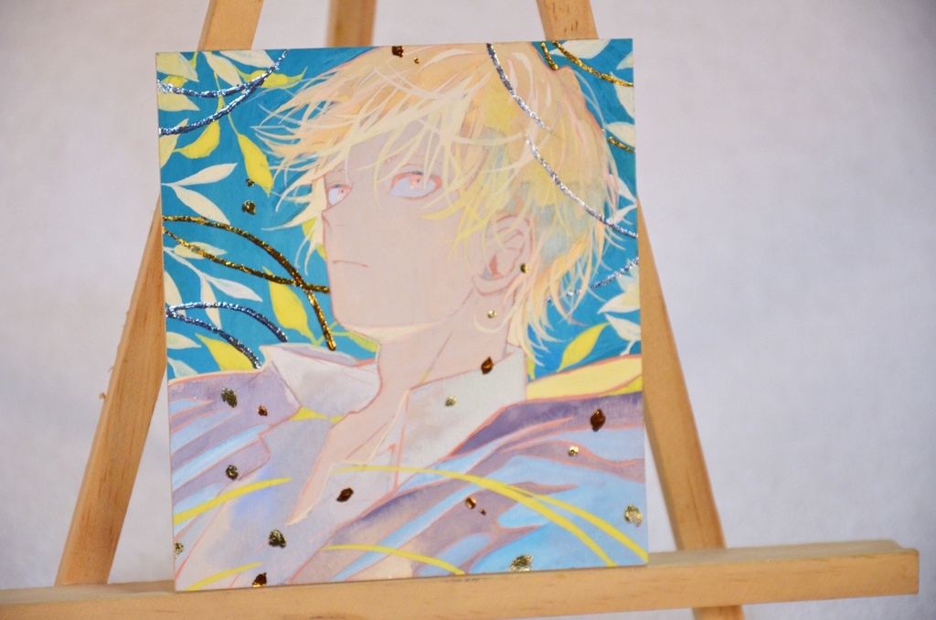 手描きイラスト 「光の名残」 オリジナル 男の子 青年 イラストボード ポスターカラー 原画