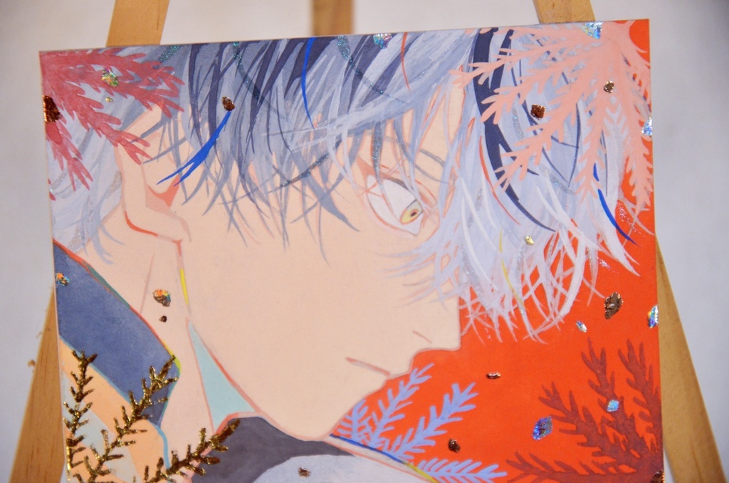 手描きイラスト 「風が凪ぐ」 オリジナル 男の子 青年 イラストボード ポスターカラー 原画
