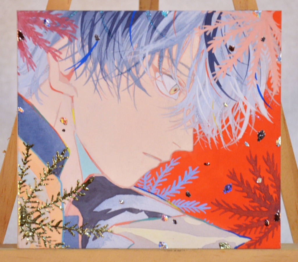 手描きイラスト 「風が凪ぐ」 オリジナル 男の子 青年 イラストボード ポスターカラー 原画