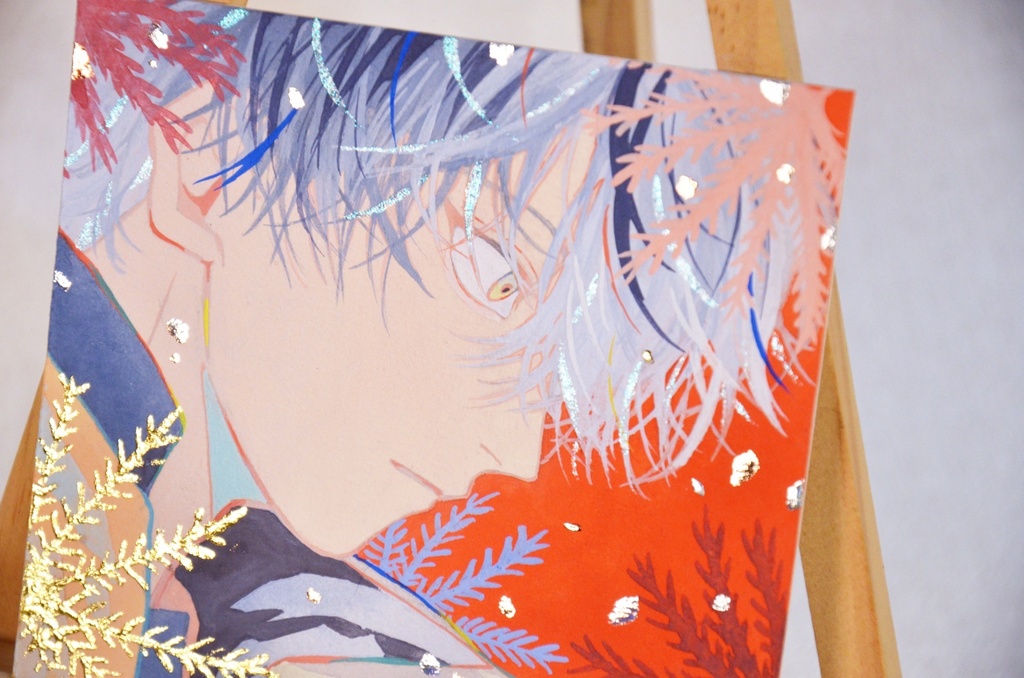 手描きイラスト 「風が凪ぐ」 オリジナル 男の子 青年 イラストボード ポスターカラー 原画