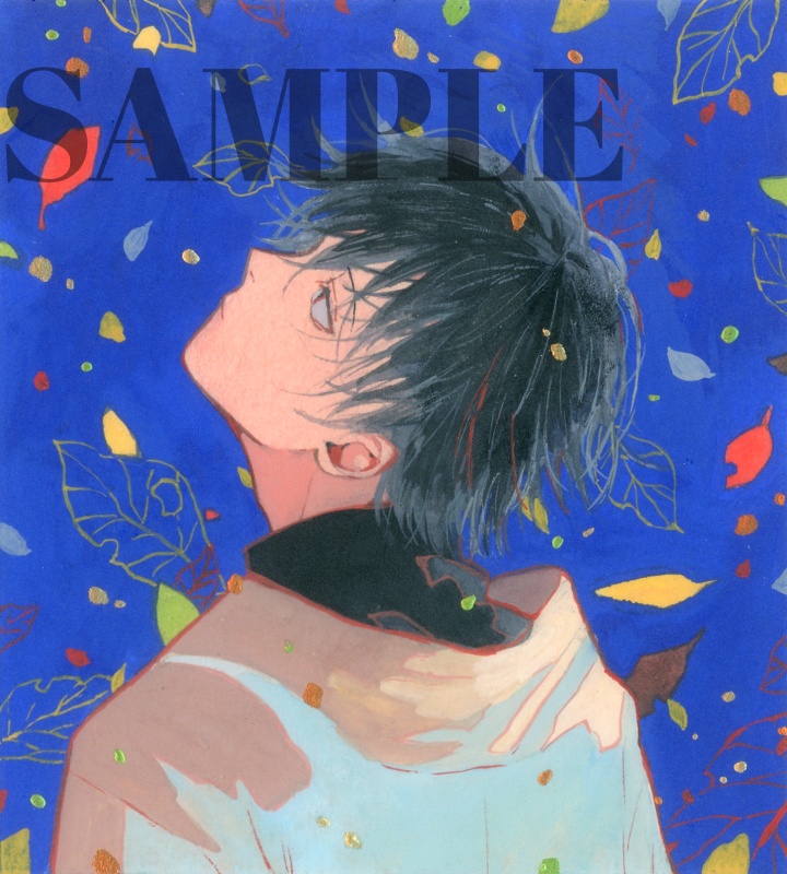 手描きイラスト 「色葉の雨」 オリジナル 男の子 青年 イラストボード ポスターカラー 原画