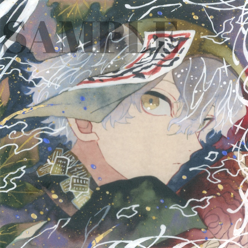 手描きイラスト 「気まぐれキョンシー」 オリジナル 男の子 青年 正方形 透明水彩 原画