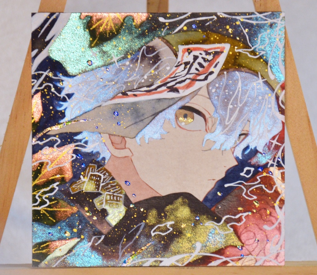 手描きイラスト　「気まぐれキョンシー」　オリジナル　男の子　青年　正方形　透明水彩　原画