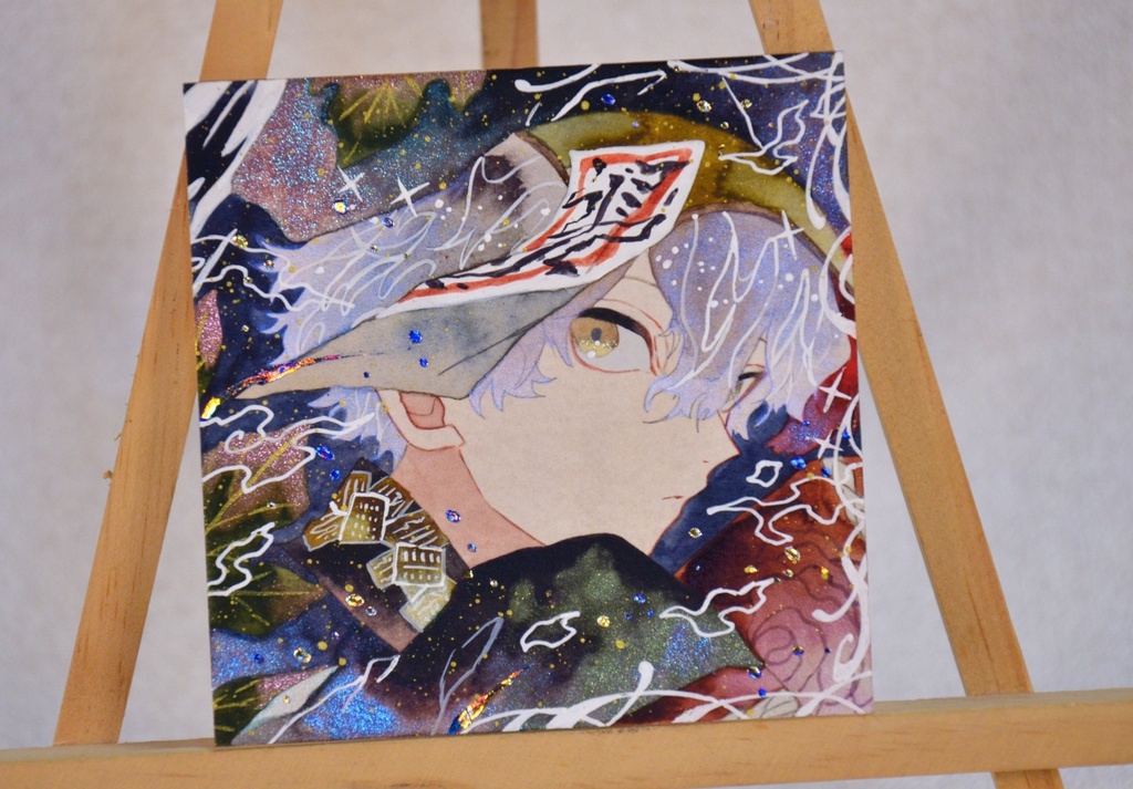 手描きイラスト 「気まぐれキョンシー」 オリジナル 男の子 青年 正方形 透明水彩 原画