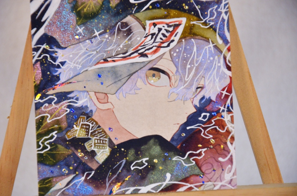 手描きイラスト 「気まぐれキョンシー」 オリジナル 男の子 青年 正方形 透明水彩 原画