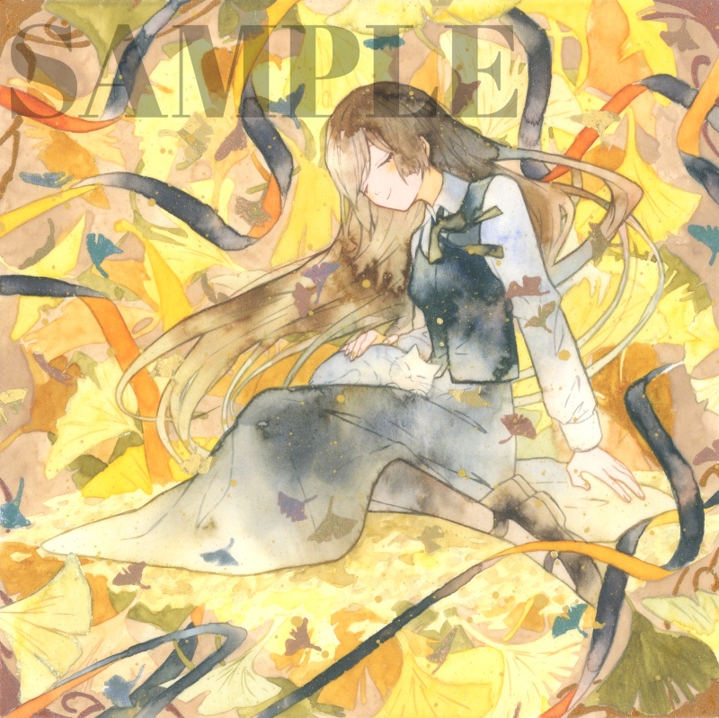 手描きイラスト 「黄色に色づけば」 オリジナル 女の子 正方形サイズ 透明水彩 原画
