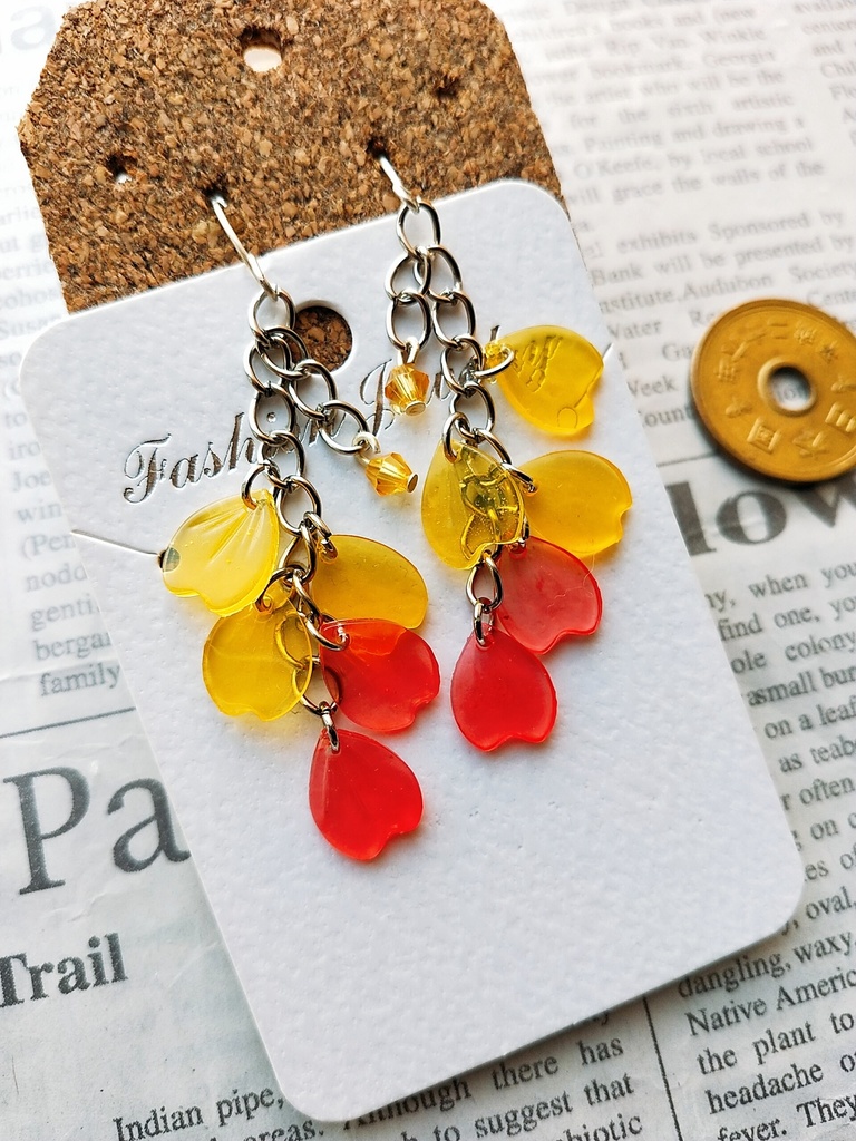 秋色藤の花ピアス　黄×赤