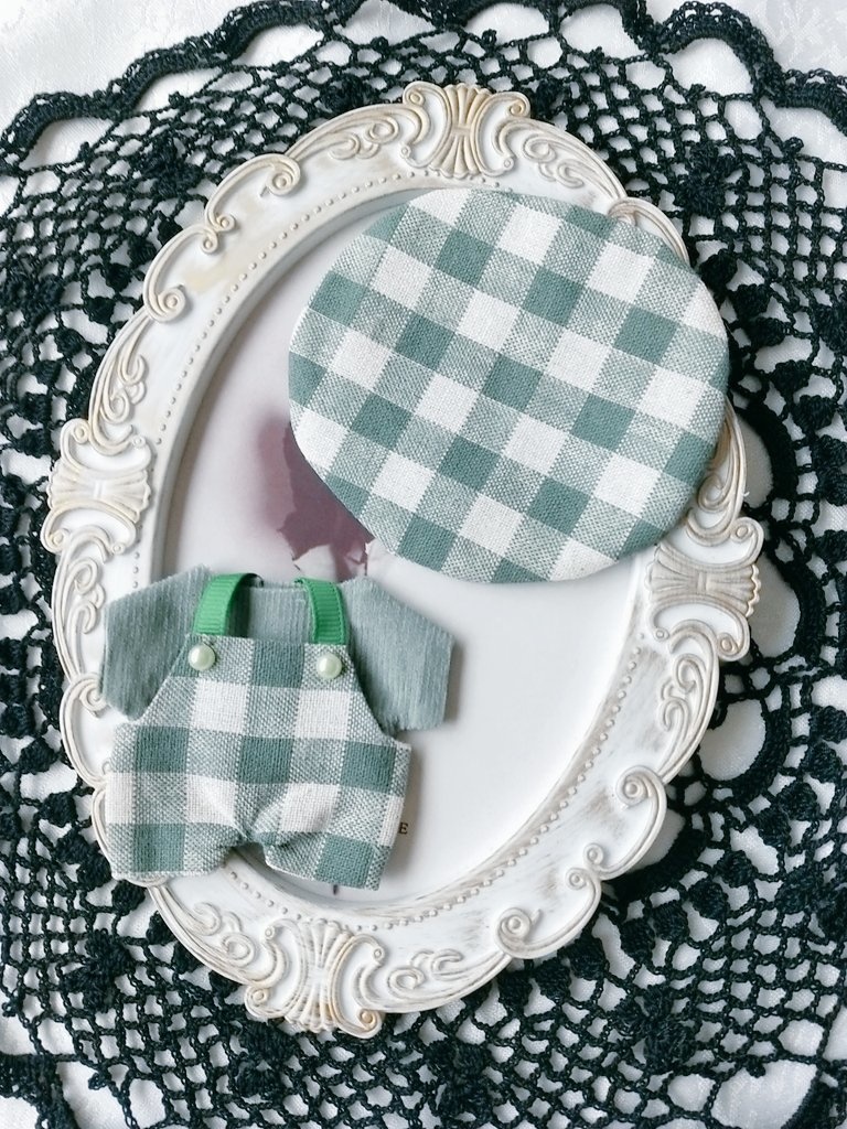 ③ 10cm ぬい服 サロペット+Tシャツ+帽子の3点セット