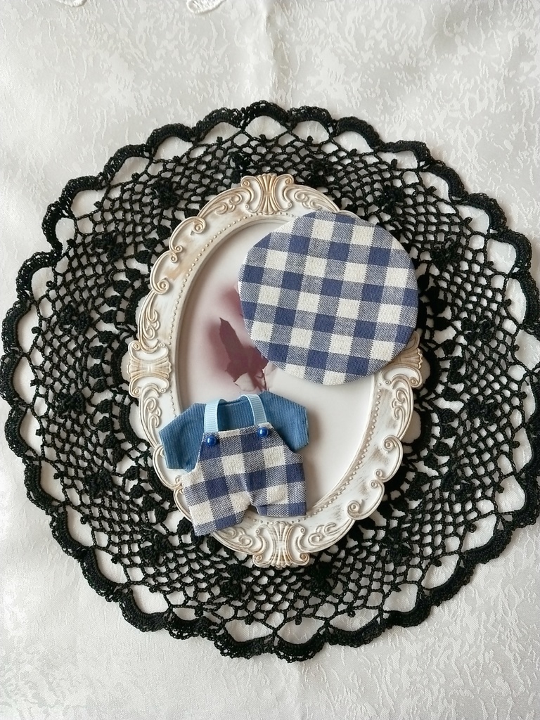 ④ 10cm ぬい服 サロペット+Tシャツ+帽子の3点セット