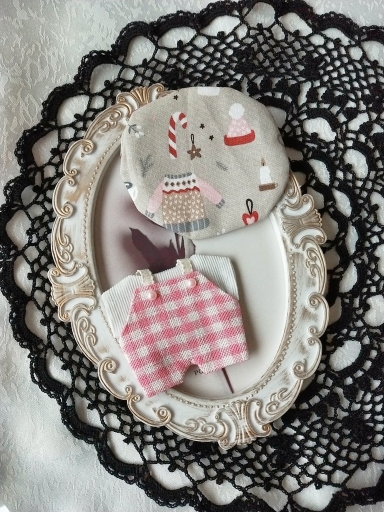 ⑥ ぬい服 サロペット+Tシャツ+帽子3点セット