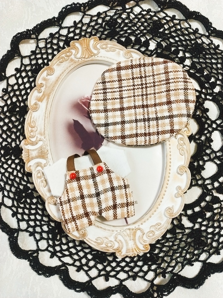 10cm ぬい服 サロペット+Tシャツ+帽子 3点セット