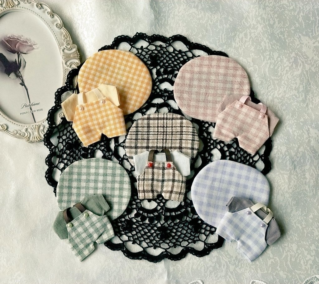 10cm ぬい服 サロペット+Tシャツ+帽子 3点セット