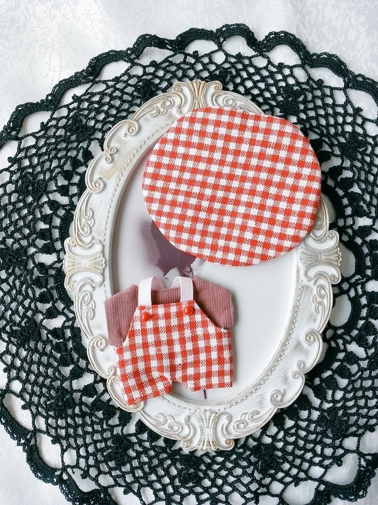 10cm ぬい服 サロペット+Tシャツ+帽子 3点セット