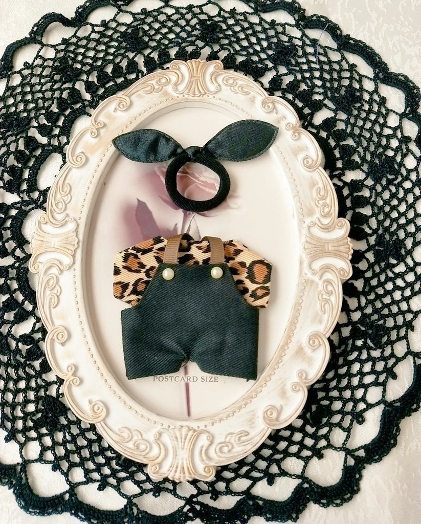 10cmぬい服 ヒョウ柄サロペット3点セット