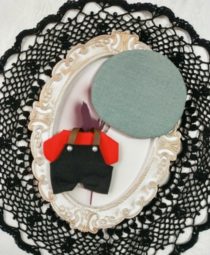 10cm ぬい服 サロペット+Tシャツ+帽子 【黒✕赤】