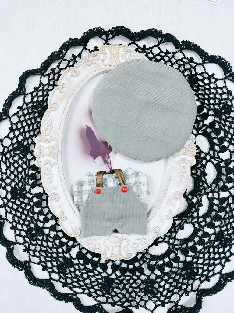 10cm 緑色 ぬい服 サロペット+Tシャツ+帽子3点セット