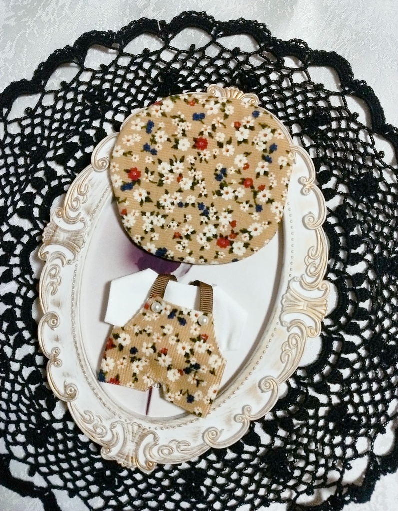 【花柄】サロペット+Tシャツ+帽子3点セット