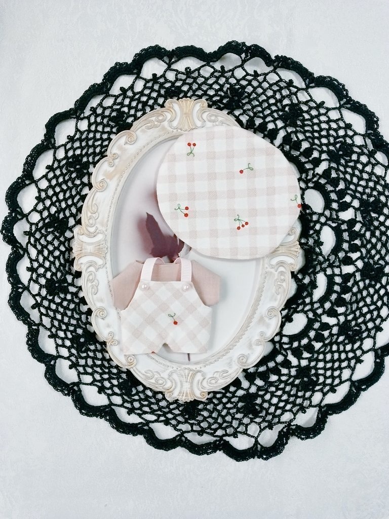 【チェリー柄】サロペット+Tシャツ+帽子3点セット