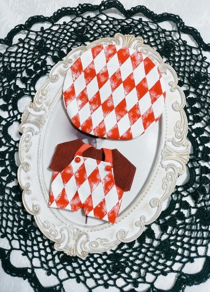 ダイヤ柄【赤】サロペット3点セット