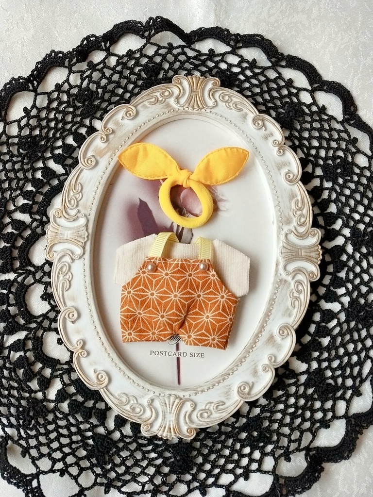 麻柄 サロペット+Tシャツ+リボンの3点セット