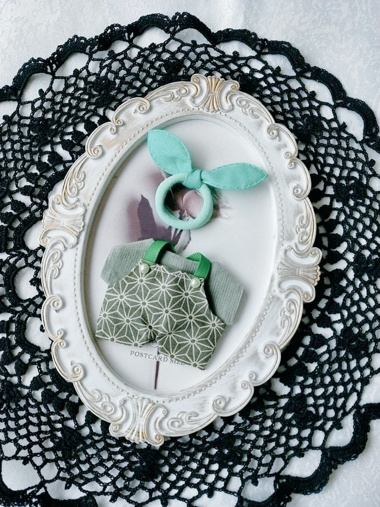 麻柄 サロペット+Tシャツ+リボンの3点セット