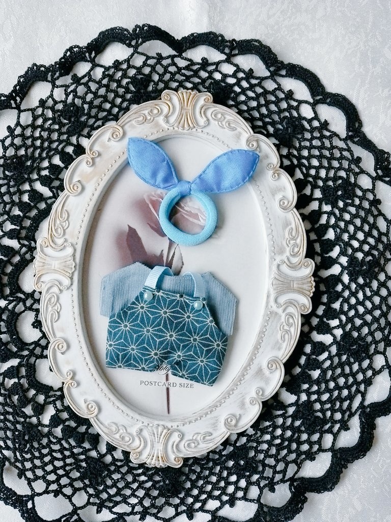 麻柄 サロペット+Tシャツ+リボンの3点セット