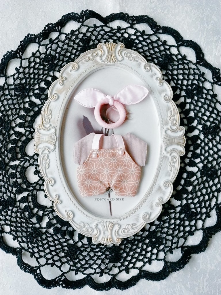 麻柄 サロペット+Tシャツ+リボンの3点セット